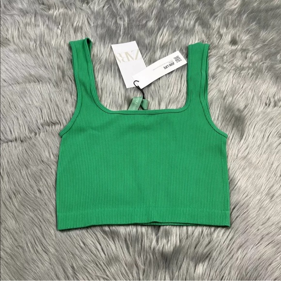 Zara | Tops | Zara Limitless Contour Collection Green Ribbed Stretch Crop  Tank Ml | Poshmark